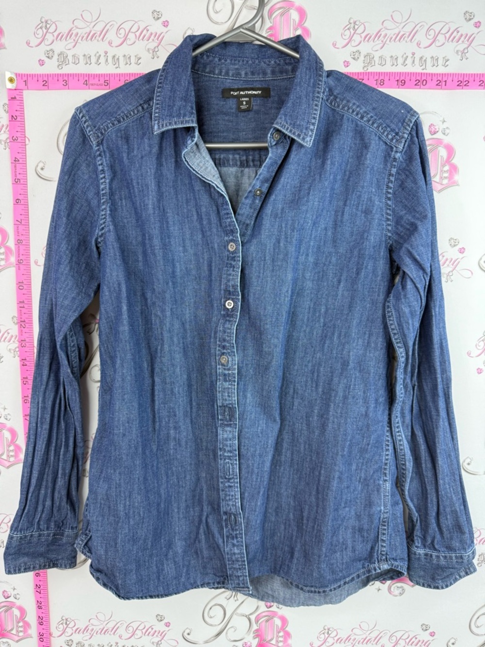 Port Authority shirt long sleeves denim look Medium Blue Denim Button-Up Shirt